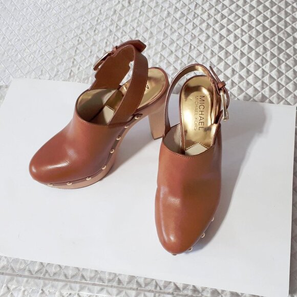 NWOT Michael Kors brown leather slingback clog heeled mule - Picture 12 of 13